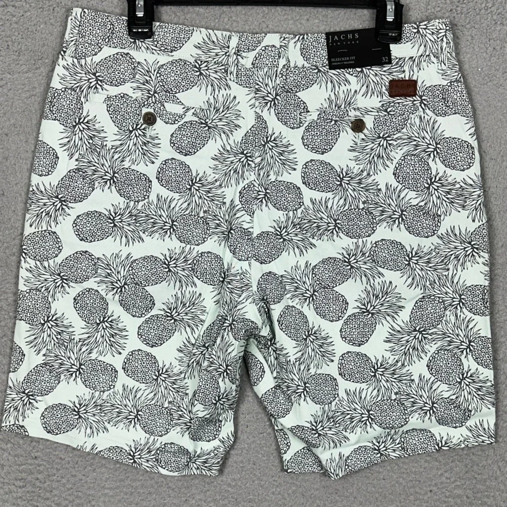 NEW Jachs Shorts Mens 32 Bleecker Fit Mint Pineapple Print Chino Casual Stretch
